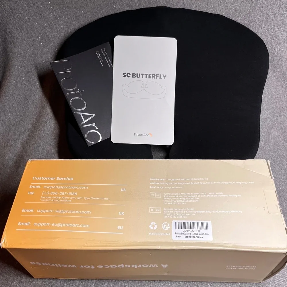 ProtoArc SC Butterfly Ergonomic Seat Cushion Black Memory Foam Sciatica‎ Relief